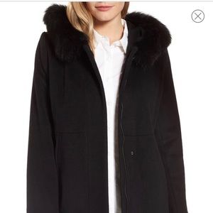 Sachi Genuine Fox Fur Trim Hooded Coat